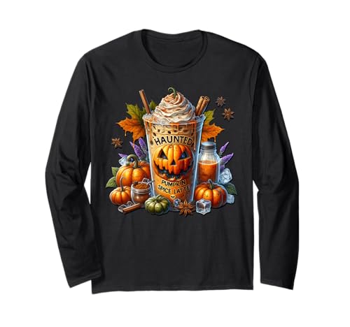 Haunted Pumpkin Spice Latte for Women Funny Coffee Halloween Langarmshirt Haunted Pumpkin Spice Latte for Women Funny Coffee Halloween Langarmshirt von Halloween Coffee Cups Gifts For Coffee Lovers