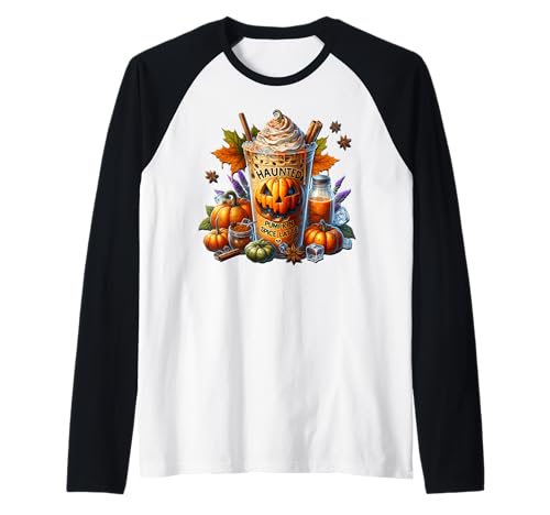 Haunted Pumpkin Spice Latte for Women Funny Coffee Halloween Raglan Haunted Pumpkin Spice Latte for Women Funny Coffee Halloween Raglan von Halloween Coffee Cups Gifts For Coffee Lovers