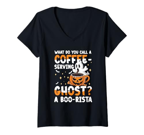 Damen Wie nennt Man einen Coffee Serving Ghost A Boo Rista T-Shirt mit V-Ausschnitt Damen Wie nennt Man einen Coffee Serving Ghost A Boo Rista T-Shirt mit V-Ausschnitt von Halloween Coffee Ghost Barista Pumpkin Humor