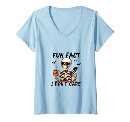 Damen Skelett Kaffee Halloween Lustig Gruselig T-Shirt mit V-Ausschnitt Damen Skelett Kaffee Halloween Lustig Gruselig T-Shirt mit V-Ausschnitt von Halloween Coffee Skeleton Smartphone Spooky