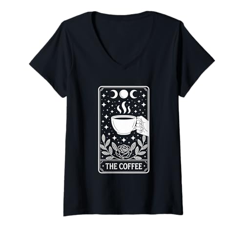 Damen Tarotkarte Gruseliger Koffeinliebhaber Halloween Kaffee T-Shirt mit V-Ausschnitt Damen Tarotkarte Gruseliger Koffeinliebhaber Halloween Kaffee T-Shirt mit V-Ausschnitt von Halloween Coffee Spooky Coffee Vibes