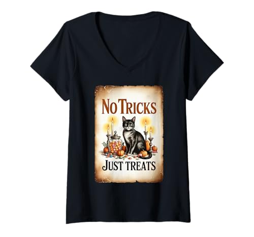 Damen Bunte Retro-Vintage-Halloween-Zitate T-Shirt mit V-Ausschnitt Damen Bunte Retro-Vintage-Halloween-Zitate T-Shirt mit V-Ausschnitt von Halloween Collection