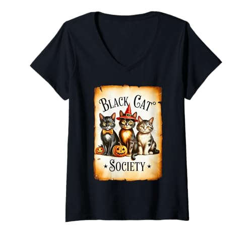 Damen Bunte Retro-Vintage-Halloween-Zitate T-Shirt mit V-Ausschnitt Damen Bunte Retro-Vintage-Halloween-Zitate T-Shirt mit V-Ausschnitt von Halloween Collection