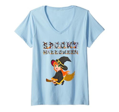 Damen Vintage Lustig Bunt Gruseliges Halloween T-Shirt mit V-Ausschnitt Damen Vintage Lustig Bunt Gruseliges Halloween T-Shirt mit V-Ausschnitt von Halloween Collection