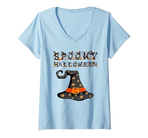 Damen Vintage Lustig Bunt Gruseliges Halloween T-Shirt mit V-Ausschnitt Damen Vintage Lustig Bunt Gruseliges Halloween T-Shirt mit V-Ausschnitt von Halloween Collection
