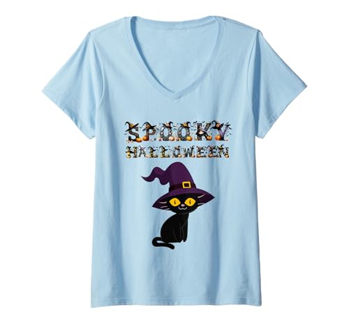 Damen Vintage Lustig Bunt Gruseliges Halloween T-Shirt mit V-Ausschnitt Damen Vintage Lustig Bunt Gruseliges Halloween T-Shirt mit V-Ausschnitt von Halloween Collection