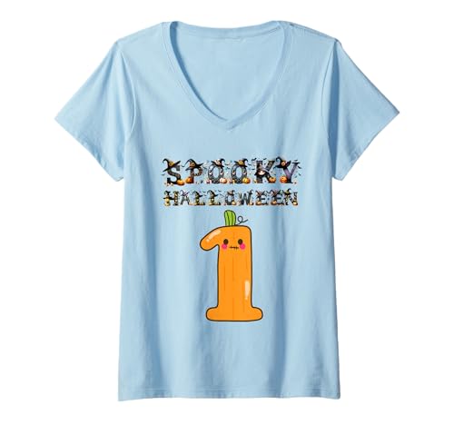 Damen Vintage Lustig Bunt Gruseliges Halloween T-Shirt mit V-Ausschnitt Damen Vintage Lustig Bunt Gruseliges Halloween T-Shirt mit V-Ausschnitt von Halloween Collection