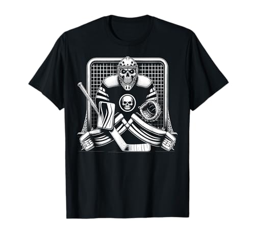 Eishockey Torwart Skelett Jugend Halloween Kostüm Jungen 2024 T-Shirt von Halloween Costume Ice Hockey Goalie Skeleton Kids