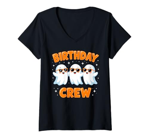 Damen Birthday Boo Crew Lustiges Ghost Matching Family Squad Gruppe T-Shirt mit V-Ausschnitt Damen Birthday Boo Crew Lustiges Ghost Matching Family Squad Gruppe T-Shirt mit V-Ausschnitt von Halloween Costume Matching Family Men Women Kids