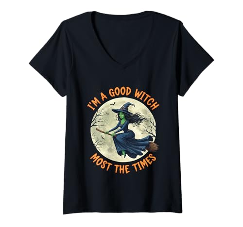 Damen Gruselige Halloween-Hexe Ich Bin eine Gute Hexe T-Shirt mit V-Ausschnitt Damen Gruselige Halloween-Hexe Ich Bin eine Gute Hexe T-Shirt mit V-Ausschnitt von Halloween Costume Scary Witch Funny Designs