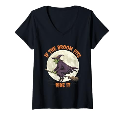 Damen Halloween Gruselige Hexe, wenn der Besen passt T-Shirt mit V-Ausschnitt Damen Halloween Gruselige Hexe, wenn der Besen passt T-Shirt mit V-Ausschnitt von Halloween Costume Scary Witch Funny Designs