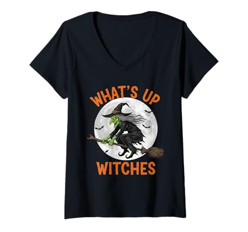 Damen Halloween-Hexe was ist los Hexen T-Shirt mit V-Ausschnitt Damen Halloween-Hexe was ist los Hexen T-Shirt mit V-Ausschnitt von Halloween Costume Scary Witch Funny Designs