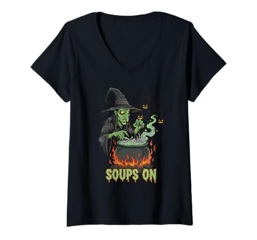 Damen Halloween Hexenkessel Suppen auf T-Shirt mit V-Ausschnitt Damen Halloween Hexenkessel Suppen auf T-Shirt mit V-Ausschnitt von Halloween Costume Scary Witch Funny Designs