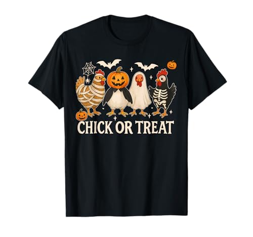 Chick Or Treat Halloweenkostüm mit Hühnchen für Mädchen und Damen T-Shirt Chick Or Treat Halloweenkostüm mit Hühnchen für Mädchen und Damen T-Shirt von Halloween Costume Spooky Ghost Pumpkin Retro Shirt