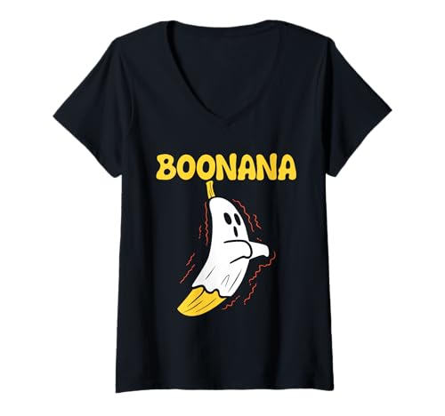 Damen Boonana Süßes Geister-Bananen-Kostüm für Herren und Damen T-Shirt mit V-Ausschnitt von Halloween Costume Tees Gifts