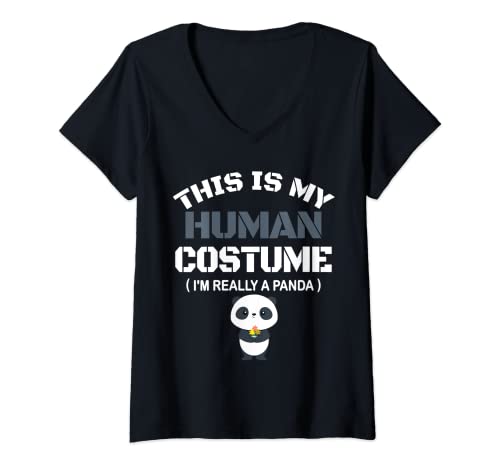 Damen I'm Really A Panda Horror Halloween Kostüme Lazy Easy Xmas T-Shirt mit V-Ausschnitt Damen I'm Really A Panda Horror Halloween Kostüme Lazy Easy Xmas T-Shirt mit V-Ausschnitt von Halloween Costumes For Groups