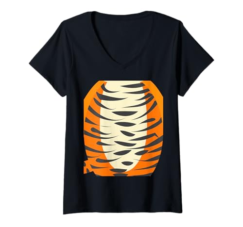 Damen Tiger Brust Halloween Kostüm Lustige Männer Jungen Tiger Kostüme T-Shirt mit V-Ausschnitt von Halloween Costumes Men Women Dad Funny Boys Girls