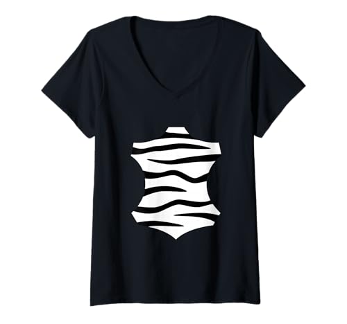 Damen Zebra Halloween Kostüm Lustig Männer Jungen Zebras Lustige Tiere T-Shirt mit V-Ausschnitt von Halloween Costumes Men Women Dad Funny Boys Girls