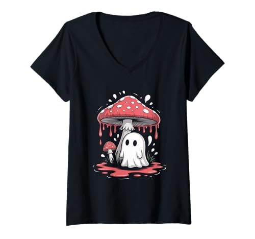 Damen Kawaii Cottagecore Halloween-Halloween-Motiv, niedlicher Boo In T-Shirt mit V-Ausschnitt Damen Kawaii Cottagecore Halloween-Halloween-Motiv, niedlicher Boo In T-Shirt mit V-Ausschnitt von Halloween Cottagecore Spooky Aesthetic