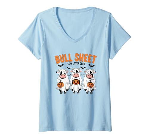 Damen Bullenblatt Kuhliebhaber Halloween Spaß T-Shirt mit V-Ausschnitt Damen Bullenblatt Kuhliebhaber Halloween Spaß T-Shirt mit V-Ausschnitt von Halloween Cow Lover Spooky Ghost Fun