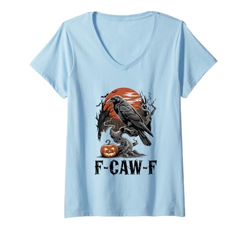 Damen Halloween Nacht Krähe und Kürbis dunkle Szene T-Shirt mit V-Ausschnitt Damen Halloween Nacht Krähe und Kürbis dunkle Szene T-Shirt mit V-Ausschnitt von Halloween Crow Pumpkin Midnight Mystical