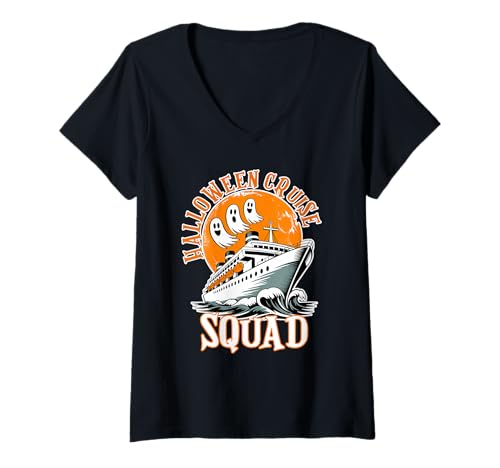 Damen Gruseliges Kreuzfahrtschiff Halloween Cruise Squad Familie Halloween T-Shirt mit V-Ausschnitt Damen Gruseliges Kreuzfahrtschiff Halloween Cruise Squad Familie Halloween T-Shirt mit V-Ausschnitt von Halloween Cruise Squad Matching Family Halloween
