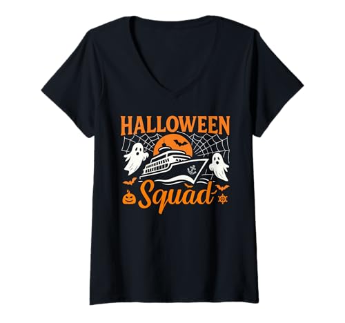 Damen Halloween Cruise Squad 2025 Family Cruising Crew Matching T-Shirt mit V-Ausschnitt Damen Halloween Cruise Squad 2025 Family Cruising Crew Matching T-Shirt mit V-Ausschnitt von Halloween Cruise Squad Vacation Tees