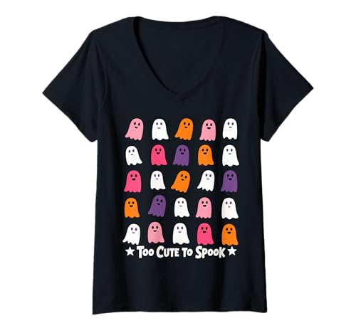 Damen Halloween Too Cute to Spook Fun Ghosts T-Shirt mit V-Ausschnitt Damen Halloween Too Cute to Spook Fun Ghosts T-Shirt mit V-Ausschnitt von Halloween Cute Ghosts Fun Spooky Vibes
