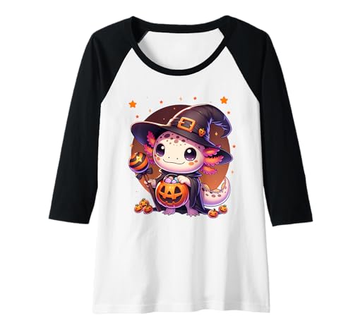 Damen Halloween Hexe Axolotl Trick or Treat Mädchen Frauen Raglan Damen Halloween Hexe Axolotl Trick or Treat Mädchen Frauen Raglan von Halloween Cute Outfits Women Girls