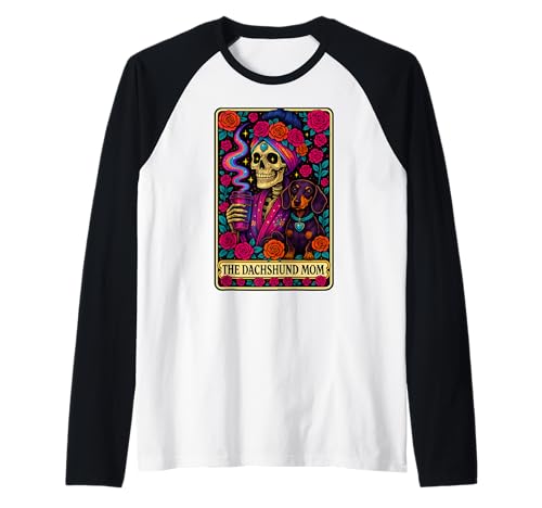 Die Dachsund -Mutter -Tarot -Karte Kaffee lustige Hunde Mama Raglan von Halloween Dachshund Puppy Tarot Card For Dog Moms