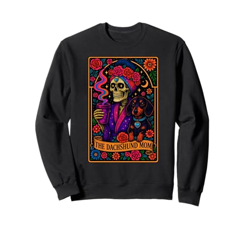 Die Dachsund -Mutter -Tarot -Karte Kaffee lustige Hunde Mama Sweatshirt von Halloween Dachshund Puppy Tarot Card For Dog Moms