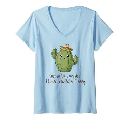 Damen Erfolgreich vermieden menschliche Interaktion Heute lustiger Kaktus T-Shirt mit V-Ausschnitt Damen Erfolgreich vermieden menschliche Interaktion Heute lustiger Kaktus T-Shirt mit V-Ausschnitt von Halloween Days Designers
