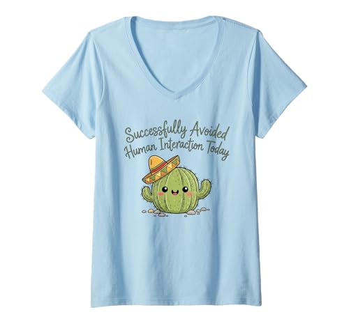 Damen Erfolgreich vermieden menschliche Interaktion Heute lustiger Kaktus T-Shirt mit V-Ausschnitt Damen Erfolgreich vermieden menschliche Interaktion Heute lustiger Kaktus T-Shirt mit V-Ausschnitt von Halloween Days Designers