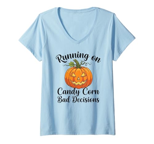 Damen Laufen auf Zuckermais und schlechte Entscheidungen Lustiges Halloween-Desi T-Shirt mit V-Ausschnitt Damen Laufen auf Zuckermais und schlechte Entscheidungen Lustiges Halloween-Desi T-Shirt mit V-Ausschnitt von Halloween Days Designers