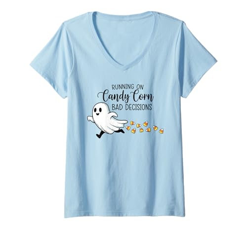 Damen Laufen auf Zuckermais und schlechte Entscheidungen Lustiges Halloween-Desi T-Shirt mit V-Ausschnitt Damen Laufen auf Zuckermais und schlechte Entscheidungen Lustiges Halloween-Desi T-Shirt mit V-Ausschnitt von Halloween Days Designers