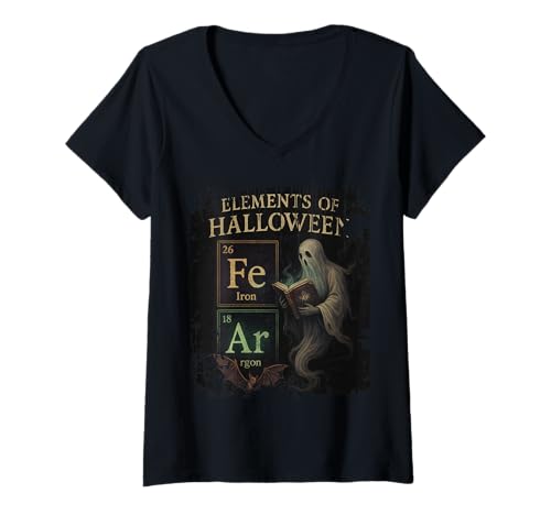 Damen Lustige Halloween-Elemente der Angst T-Shirt mit V-Ausschnitt Damen Lustige Halloween-Elemente der Angst T-Shirt mit V-Ausschnitt von Halloween Days Designers