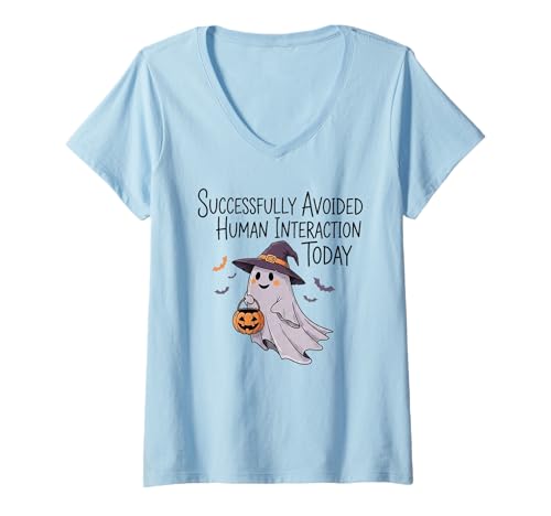 Damen Menschliche Interaktion Heute erfolgreich vermieden Lustiges Halloween T-Shirt mit V-Ausschnitt Damen Menschliche Interaktion Heute erfolgreich vermieden Lustiges Halloween T-Shirt mit V-Ausschnitt von Halloween Days Designers