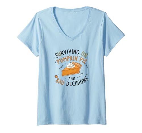 Damen Überleben mit Kürbiskuchen und schlechten Entscheidungen T-Shirt mit V-Ausschnitt Damen Überleben mit Kürbiskuchen und schlechten Entscheidungen T-Shirt mit V-Ausschnitt von Halloween Days Designers