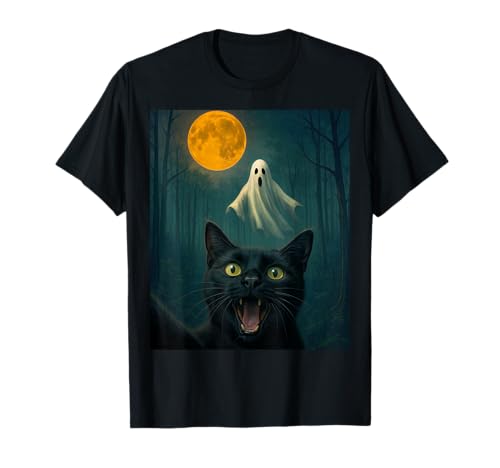 Lustige Angst Katze Selfie mit Geist Halloween Tag Frauen Männer T-Shirt Lustige Angst Katze Selfie mit Geist Halloween Tag Frauen Männer T-Shirt von Halloween Designs Women Men Kids