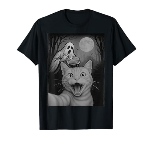 Lustige Angst Katze Selfie mit Geist Halloween Tag Frauen Männer T-Shirt Lustige Angst Katze Selfie mit Geist Halloween Tag Frauen Männer T-Shirt von Halloween Designs Women Men Kids
