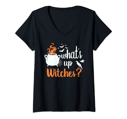 Damen Halloween, Hexenkessel, What's up Witches? T-Shirt mit V-Ausschnitt Damen Halloween, Hexenkessel, What's up Witches? T-Shirt mit V-Ausschnitt von Halloween Designs by Content Design Studio