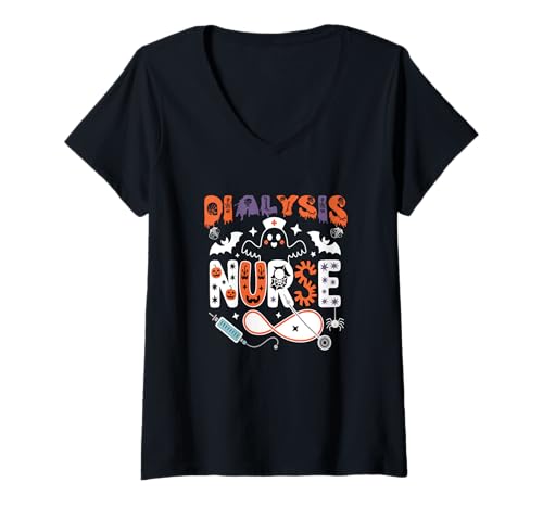 Damen Dialyse Krankenschwester Halloween Nephrologie Stilltag & Krankenschwester Woche T-Shirt mit V-Ausschnitt Damen Dialyse Krankenschwester Halloween Nephrologie Stilltag & Krankenschwester Woche T-Shirt mit V-Ausschnitt von Halloween Dialysis Nurse Appreciation Apparel