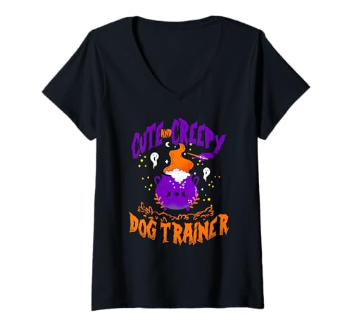 Damen Niedlicher und gruseliger Hundetrainer - Lustiger Hundetrainer Halloween T-Shirt mit V-Ausschnitt Damen Niedlicher und gruseliger Hundetrainer - Lustiger Hundetrainer Halloween T-Shirt mit V-Ausschnitt von Halloween Dog Trainer Gifts and RTees