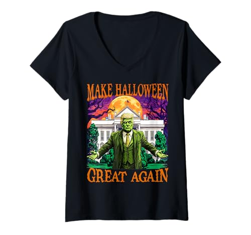 Damen Donald Trump Zombie Make Halloween Great Again Trump Kostüm T-Shirt mit V-Ausschnitt von Halloween Donald Trump Costume for Men