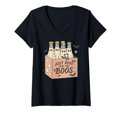 Damen Nur Hier für die lustige Halloween-Bier-Trinkparty von Boos T-Shirt mit V-Ausschnitt Damen Nur Hier für die lustige Halloween-Bier-Trinkparty von Boos T-Shirt mit V-Ausschnitt von Halloween Drinking Party Funny Ghost Beer Tees