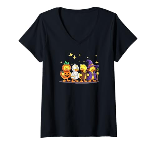 Damen Niedliche Halloween-Entchen in lustigen Cotsumes Süßes oder Saures T-Shirt mit V-Ausschnitt Damen Niedliche Halloween-Entchen in lustigen Cotsumes Süßes oder Saures T-Shirt mit V-Ausschnitt von Halloween Ducklings Cute Ducks Costumes