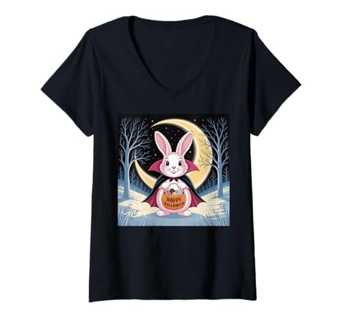 Damen Halloween Osterhase Lustig Nacht Mond Kürbis Kostüm Spaß T-Shirt mit V-Ausschnitt Damen Halloween Osterhase Lustig Nacht Mond Kürbis Kostüm Spaß T-Shirt mit V-Ausschnitt von Halloween Easter Bunny Funny Night Moon Pumpkin