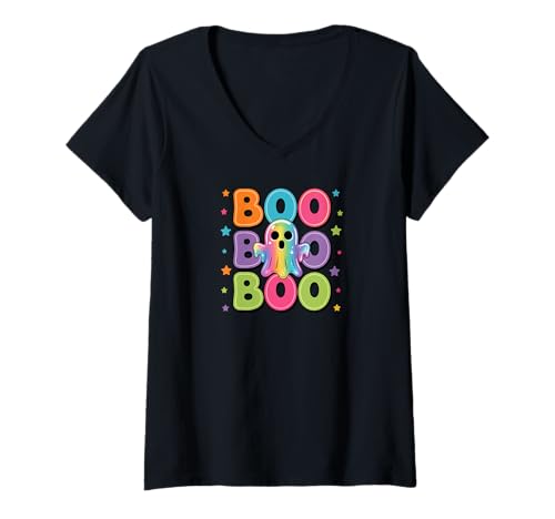 Damen Spooky Ghost Boo Lover Halloween Creature Monster T-Shirt mit V-Ausschnitt Damen Spooky Ghost Boo Lover Halloween Creature Monster T-Shirt mit V-Ausschnitt von Halloween Everywhere DearPrint
