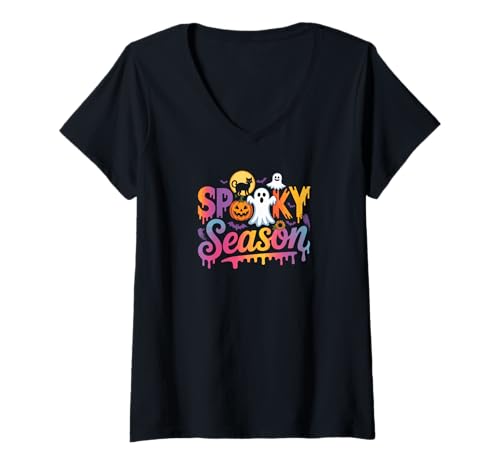 Damen Spooky Ghost Cat Pumpkin Lover Halloween Creature Monster T-Shirt mit V-Ausschnitt Damen Spooky Ghost Cat Pumpkin Lover Halloween Creature Monster T-Shirt mit V-Ausschnitt von Halloween Everywhere DearPrint