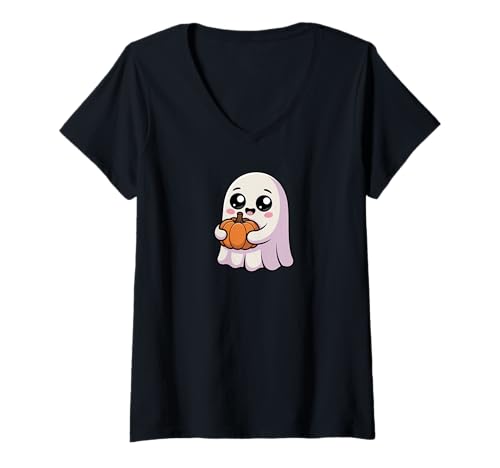 Damen Spooky Ghost Pumpkin Lover Halloween Creature Monster T-Shirt mit V-Ausschnitt von Halloween Everywhere DearPrint